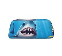 LHBWCVN Smiling Shark Federmäppchen, großes Fassungsvermögen, ästhetisches Stiftetui, Leder, Make-up-Tasche für Damen und Herren, Reise-Kulturbeutel, Reißverschluss, Kosmetiktasche, weit geöffnetes