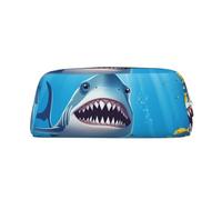 LHBWCVN Smiling Shark Federmäppchen, großes Fassungsvermögen, ästhetisches Stiftetui, Leder, Make-up-Tasche für Damen und Herren, Reise-Kulturbeutel, Reißverschluss, Kosmetiktasche, weit geöffnetes