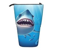 LHBWCVN Smiling Shark Kosmetiktasche, Stehendes Federmäppchen, Teleskop-Bleistifttasche, tragbarer Stifthalter, niedliches Stand-up-Bleistiftetui für Damen und Herren, Reise-Münztasche, Geldbörse