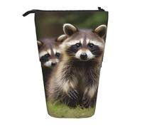 LHBWCVN Süßer Waschbär-Kosmetiktasche, Stehendes Federmäppchen, Teleskop-Federtasche, tragbarer Stifthalter, niedliches Stand-up-Bleistiftetui für Damen und Herren, Reise-Münztasche, Geldbörse