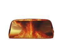 LHBWCVN Volcano Federmäppchen, großes Fassungsvermögen, ästhetische Stifttasche, Leder, Make-up-Tasche für Damen und Herren, Reise-Kulturbeutel, Reißverschluss, Kosmetiktasche, weit geöffnetes