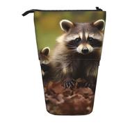 LHBWCVN Waschbär-Kosmetiktasche, Stehendes Federmäppchen, Teleskop-Federtasche, tragbarer Stifthalter, niedlicher Stand-up-Bleistiftbeutel für Damen und Herren, Reise-Münztasche, Geldbörse