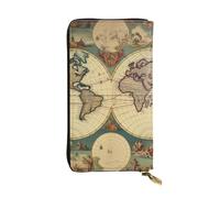 Lhbwcvn Weltkarten-Retro-Geldbörse für Damen und Herren, Clutch, RFID-blockierend, Leder, große Kapazität, Geldbörse, Kreditkartenhalter, Geldtasche mit Reißverschluss, Handyhalter, lange