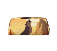 LHBWCVN Wolf-Federmäppchen, großes Fassungsvermögen, ästhetische Stifttasche, Leder, Make-up-Tasche für Damen und Herren, Reise-Kulturbeutel, Reißverschluss, Kosmetiktasche, weit geöffnetes Münzfach