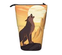 LHBWCVN Wolf Kosmetiktasche, Stehendes Federmäppchen, Teleskop-Bleistifttasche, tragbarer Stifthalter, niedlicher Stand-up-Bleistiftbeutel für Damen und Herren, Reise-Münztasche, Geldbörse