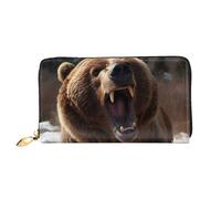 LHCVSFGW Leder Geldbörse für Damen Herren Bifold Wallet Ultra Slim Kreditkartenetui Brüllender Bär Damen Clutch Geldbörse, Schwarz, Einheitsgröße, Schwarz , Einheitsgröße