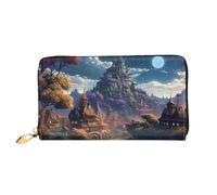 LHCVSFGW Leder Geldbörse für Damen Herren Bifold Wallet Ultra Slim Kreditkartenetui Fantasy Town Damen Clutch Geldbörse, Schwarz, Einheitsgröße, Schwarz , Einheitsgröße