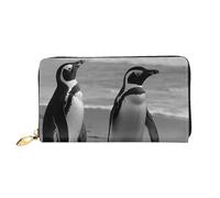 LHCVSFGW Leder Geldbörse für Damen Herren Bifold Wallet Ultra Slim Kreditkartenetui Pinguin stehend am Strand Damen Clutch Geldbörse, Schwarz, Einheitsgröße, Schwarz , Einheitsgröße