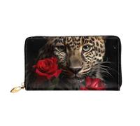 LHCVSFGW Leder Geldbörse für Damen Herren Bifold Wallet Ultra Slim Kreditkartenetui Rose Leopard Damen Clutch Geldbörse, Schwarz, Einheitsgröße, Schwarz , Einheitsgröße