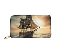 LHCVSFGW Leder Geldbörse für Damen Herren Bifold Wallet Ultra Slim Kreditkartenetui Schiff Segeln allein Damen Clutch Geldbörse, Schwarz, Einheitsgröße, Schwarz , Einheitsgröße