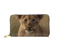 LHCVSFGW Leder Geldbörse für Damen Herren Bifold Wallet Ultra Slim Kreditkartenetui The Waiting Lion Cub Damen Clutch Geldbörse, Schwarz, Einheitsgröße, Schwarz , Einheitsgröße