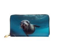 LHCVSFGW Leder Geldbörse für Damen Herren Bifold Wallet Ultra Slim Kreditkartenetui Unterwasser Seelöwe Damen Clutch Geldbörse, Schwarz, Einheitsgröße, Schwarz , Einheitsgröße