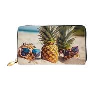 LHCVSFGW Ledergeldbörse für Damen und Herren, Bifold Wallet Ultra Slim Kreditkartenetui Ananas Obst Sonnenbrille Sand Strand Damen Clutch Geldbörse, Schwarz, Einheitsgröße, Schwarz , Einheitsgröße
