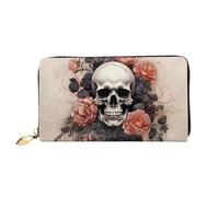 LHCVSFGW Ledergeldbörse für Damen und Herren, Bifold Wallet Ultra Slim Kreditkartenetui Antiker Totenkopf und Blumen Damen Clutch, Schwarz, Einheitsgröße, Schwarz , Einheitsgröße
