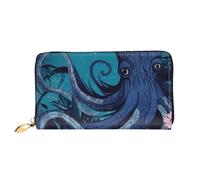 LHCVSFGW Ledergeldbörse für Damen und Herren, Bifold Wallet Ultra Slim Kreditkartenetui Blau Octopus Tentakel Illustration Damen Clutch Geldbörse, Schwarz, Einheitsgröße, Schwarz, Einheitsgröße