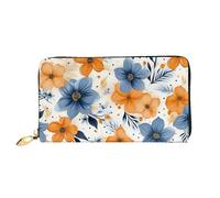 LHCVSFGW Ledergeldbörse für Damen und Herren, Bifold Wallet Ultra Slim Kreditkartenetui Blau und Orange Blumen auf weißem Hintergrund, Damen Clutch, Schwarz, Einheitsgröße, Schwarz , Einheitsgröße