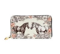 LHCVSFGW Ledergeldbörse für Damen und Herren, Bifold Wallet Ultra Slim Kreditkartenetui Blumen und Pferde handgezeichnet Damen Clutch Geldbörse, Schwarz, Einheitsgröße, Schwarz , Einheitsgröße