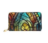 LHCVSFGW Ledergeldbörse für Damen und Herren, Bifold Wallet Ultra Slim Kreditkartenetui Buntglas Kunst Damen Clutch Geldbörse, Schwarz, Einheitsgröße, Schwarz , Einheitsgröße