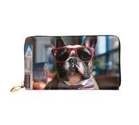 LHCVSFGW Ledergeldbörse für Damen und Herren, Bifold Wallet Ultra Slim Kreditkartenetui Französische Bulldogge mit Sonnenbrille Damen Clutch, Schwarz, Einheitsgröße, Schwarz , Einheitsgröße