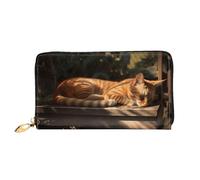 LHCVSFGW Ledergeldbörse für Damen und Herren, Bifold Wallet Ultra Slim Kreditkartenetui Orange Katze schlafende Damen Clutch Geldbörse, Schwarz, Einheitsgröße, Schwarz , Einheitsgröße