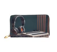 LHCVSFGW Ledergeldbörse für Damen und Herren, Bifold Wallet Ultra Slim Kreditkartenetui Recorder mit Kopfhörern Damen Clutch Geldbörse, Schwarz, Einheitsgröße, Schwarz , Einheitsgröße