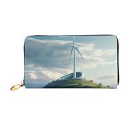 LHCVSFGW Ledergeldbörse für Damen und Herren, Bifold Wallet Ultra Slim Kreditkartenetui Windturbine Damen Clutch Geldbörse, Schwarz, Einheitsgröße, Schwarz , Einheitsgröße