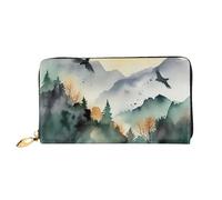 LHCVSFGW Ledergeldbörse für Damen und Herren, faltbar, ultradünn, Kreditkartenhalter, Bergvögel, Aquarell, Damen-Clutch, Schwarz, Einheitsgröße, Schwarz , Einheitsgröße