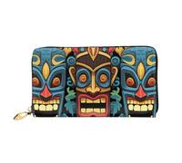 LHCVSFGW Ledergeldbörse für Damen und Herren, faltbar, ultradünn, Kreditkartenhalter, buntes Tiki-Maskenmuster, Damen-Clutch, Schwarz, Einheitsgröße, Schwarz , Einheitsgröße