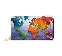 LHCVSFGW Ledergeldbörse für Damen und Herren, faltbar, ultradünn, Kreditkartenhalter, Farbweltkarte, Clutch, Schwarz, Einheitsgröße, Schwarz , Einheitsgröße