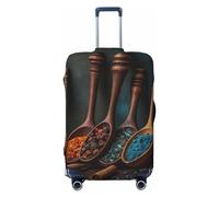 LHCVSFGW Reisegepäck-Abdeckung, Gewürze auf Holzlöffel, Koffer-Schutz, elastisch, waschbar, kratzfest, Gepäckabdeckung, dicker Gepäckschutz, passend für 45,7 - 81,3 cm Gepäck, Schwarz , L