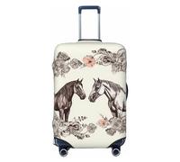 LHCVSFGW Reisegepäckabdeckung, Blumen und Pferde, handgezeichneter Kofferschutz, elastisch, waschbar, kratzfest, Gepäckabdeckung, dicker Gepäckschutz, passend für 45,7 - 81,3 cm Gepäck, Schwarz , L