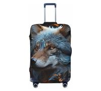 LHCVSFGW Reisegepäckabdeckung, Herbstlaub und ein Wolf, Koffer-Schutz, elastisch, waschbar, kratzfest, Gepäckabdeckung, dicker Gepäckschutz, passend für 45,7 - 81,3 cm Gepäck, Schwarz , L