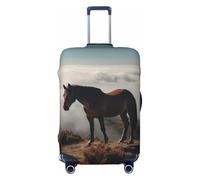 LHCVSFGW Reisegepäckabdeckung, Pferd auf einem nebligen Berggipfel, Koffer-Schutz, elastisch, waschbar, kratzfest, Gepäckabdeckung, dicker Gepäckschutz, passend für 45,7 - 81,3 cm Gepäck, Schwarz , L