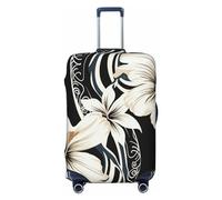 LHCVSFGW Reisegepäckabdeckung, schwarz-weiß, hawaiianische Blumen, Koffer-Schutz, elastisch, waschbar, kratzfest, Gepäckabdeckung, dicker Gepäckschutz, passend für 45,7 - 81,3 cm Gepäck, Schwarz , L