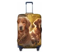 LHCVSFGW Reisegepäckabdeckung, zwei Golden Retriever, Koffer-Schutz, elastisch, waschbar, kratzfest, Gepäckabdeckung, dicker Gepäckschutz, passend für 45,7 - 81,3 cm Gepäck, Schwarz , S