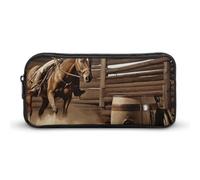 LHDGSJE American West Rodeo Federmäppchen, leichtes Federmäppchen, großes Fassungsvermögen, Bürobedarf-Organizer, weiß, 22*12*5cm, Federmäppchen