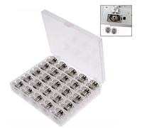 LHKJ 25 Stück Spule Nähmaschine, Garnspule Spulen Nähmaschine mit Spulenbox, Leer Unterfadenspule Nähmaschinenspule Universal, Spulen Metall Garnspule für die Meisten Haushaltsnähmaschinen Silber