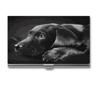 LHOKDR Visitenkartenhalter, Metalltasche, Halter für Damen und Herren, Kreditkartenetui, schwarzer Labrador-Welpen-Druck, Kartenetui für Visitenkarten, Schwarzer Labrador-Welpe, Einheitsgröße