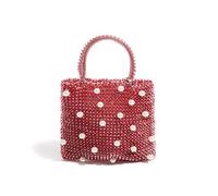 LHSJYG Damen Pearl Clutch Handgefertigte kleine Clutch-Taschen mit Perlen- und Blumenmuster langer Kette, Umhängetasche, schicke Damenhandtasche(Pearl A)