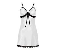LHSJYG Seidennachthemd Damen Sexy Nachthemd for Frauen Sexy Nachthemd Nachtwäsche Plus Size Lace Floral Weibliche Dessous Hosenträger Nachthemd Robe(White,S)
