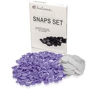 Lialina® 50 x KAM Snaps-Set T 5 Vorrats-Pack für DIY-Nähprojekt mit Kunststoff-Druckknöpfen 12,4 mm und 100 x passenden 20 mm Thermo-Klebepunkten aus Vliesstoff Flieder