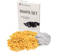 Lialina® 50 x KAM Snaps-Set T 5 Vorrats-Pack für DIY-Nähprojekt mit Kunststoff-Druckknöpfen 12,4 mm und 100 x passenden 20 mm Thermo-Klebepunkten aus Vliesstoff Gelb