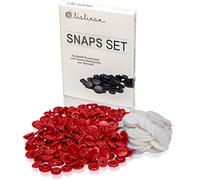 Lialina® 50 x KAM Snaps-Set T 5 Vorrats-Pack für DIY-Nähprojekt mit Kunststoff-Druckknöpfen 12,4 mm und 100 x passenden 20 mm Thermo-Klebepunkten aus Vliesstoff Rot