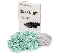 Lialina® 50 x KAM Snaps-Set T 5 Vorrats-Pack für DIY-Nähprojekt mit Kunststoff-Druckknöpfen 12,4 mm und 100 x passenden 20 mm Thermo-Klebepunkten aus Vliesstoff Minze