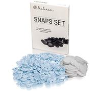 Lialina® 50 x KAM Snaps-Set T 5 Vorrats-Pack für DIY-Nähprojekt mit Kunststoff-Druckknöpfen 12,4 mm und 100 x passenden 20 mm Thermo-Klebepunkten aus Vliesstoff Hellblau