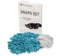Lialina® 50 x KAM Snaps-Set T 5 Vorrats-Pack für DIY-Nähprojekt mit Kunststoff-Druckknöpfen 12,4 mm und 100 x passenden 20 mm Thermo-Klebepunkten aus Vliesstoff Türkisblau