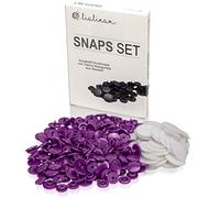 Lialina® 50 x KAM Snaps-Set T 5 Vorrats-Pack für DIY-Nähprojekt mit Kunststoff-Druckknöpfen 12,4 mm und 100 x passenden 20 mm Thermo-Klebepunkten aus Vliesstoff Lila