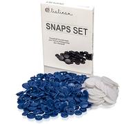 Lialina® 50 x KAM Snaps-Set T 5 Vorrats-Pack für DIY-Nähprojekt mit Kunststoff-Druckknöpfen 12,4 mm und 100 x passenden 20 mm Thermo-Klebepunkten aus Vliesstoff Dunkelblau