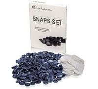 Lialina® 50 x KAM Snaps-Set T 5 Vorrats-Pack für DIY-Nähprojekt mit Kunststoff-Druckknöpfen 12,4 mm und 100 x passenden 20 mm Thermo-Klebepunkten aus Vliesstoff Lilablau