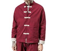 Liangzhu Herren Leinen Mäntel China Handgemachte Kung Fu Tai Chi Baumwolle Jacke Von Maßschneider Burgunderrot XL